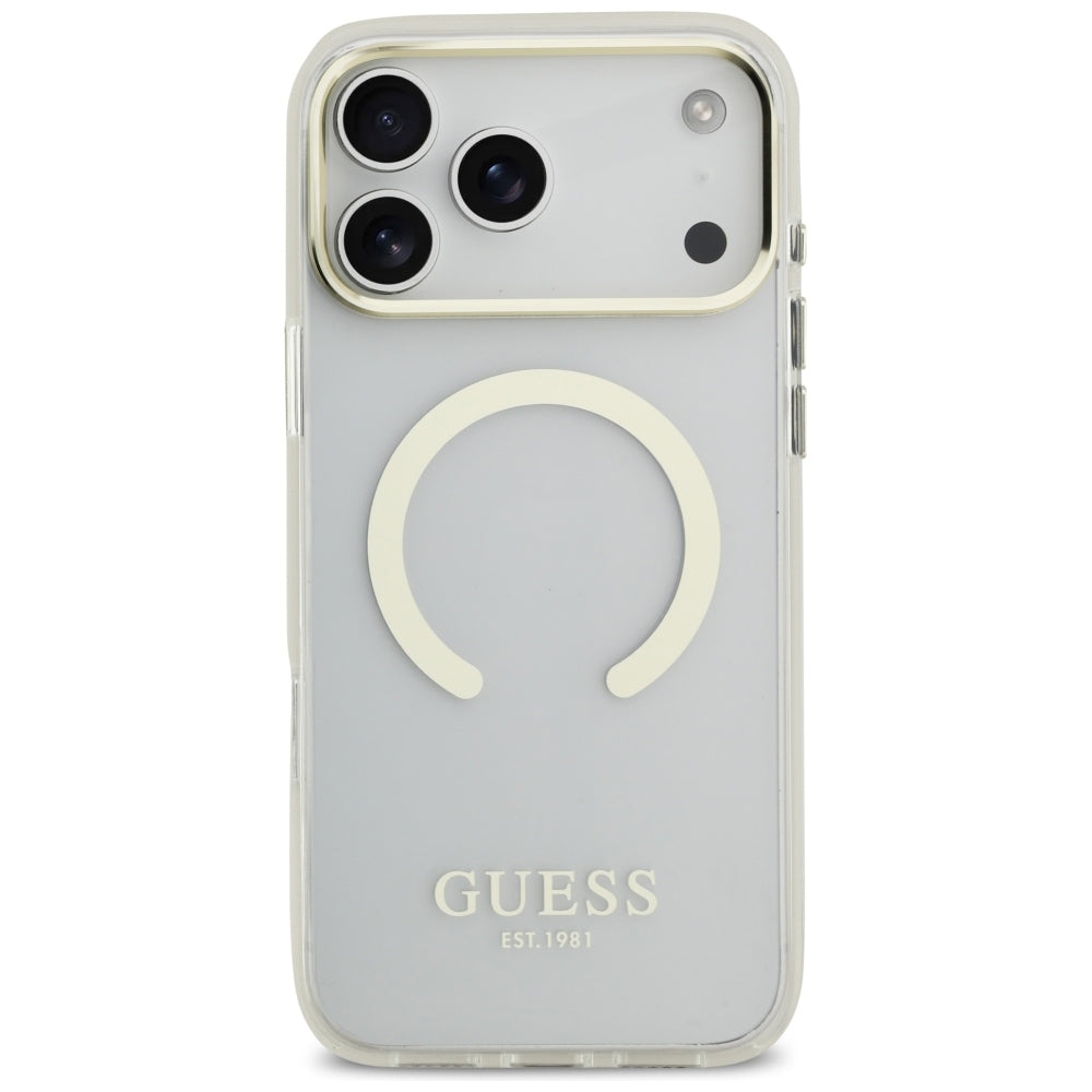 Coque MagSafe pour Apple iPhone 18 Pro / 17 Pro, Guess, Contour Métallique, Dorée