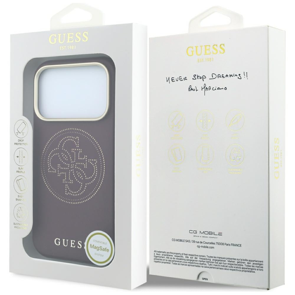 Custodia MagSafe per Apple iPhone 18 Pro / 17 Pro, Guess, Perforata 4G, Vinaccia
