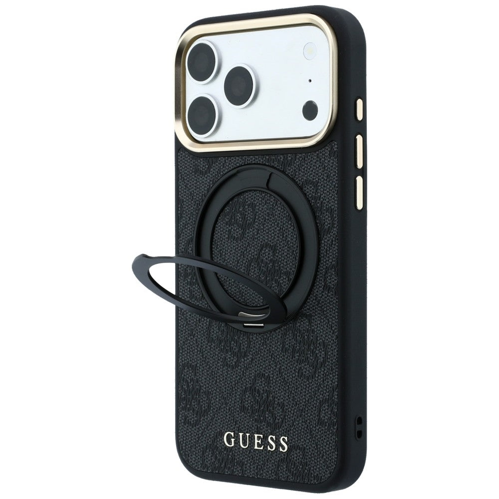 MagSafe-Hülle für Apple iPhone 18 Pro / 17 Pro, Guess, Ring Stand Classic Logo, Schwarz