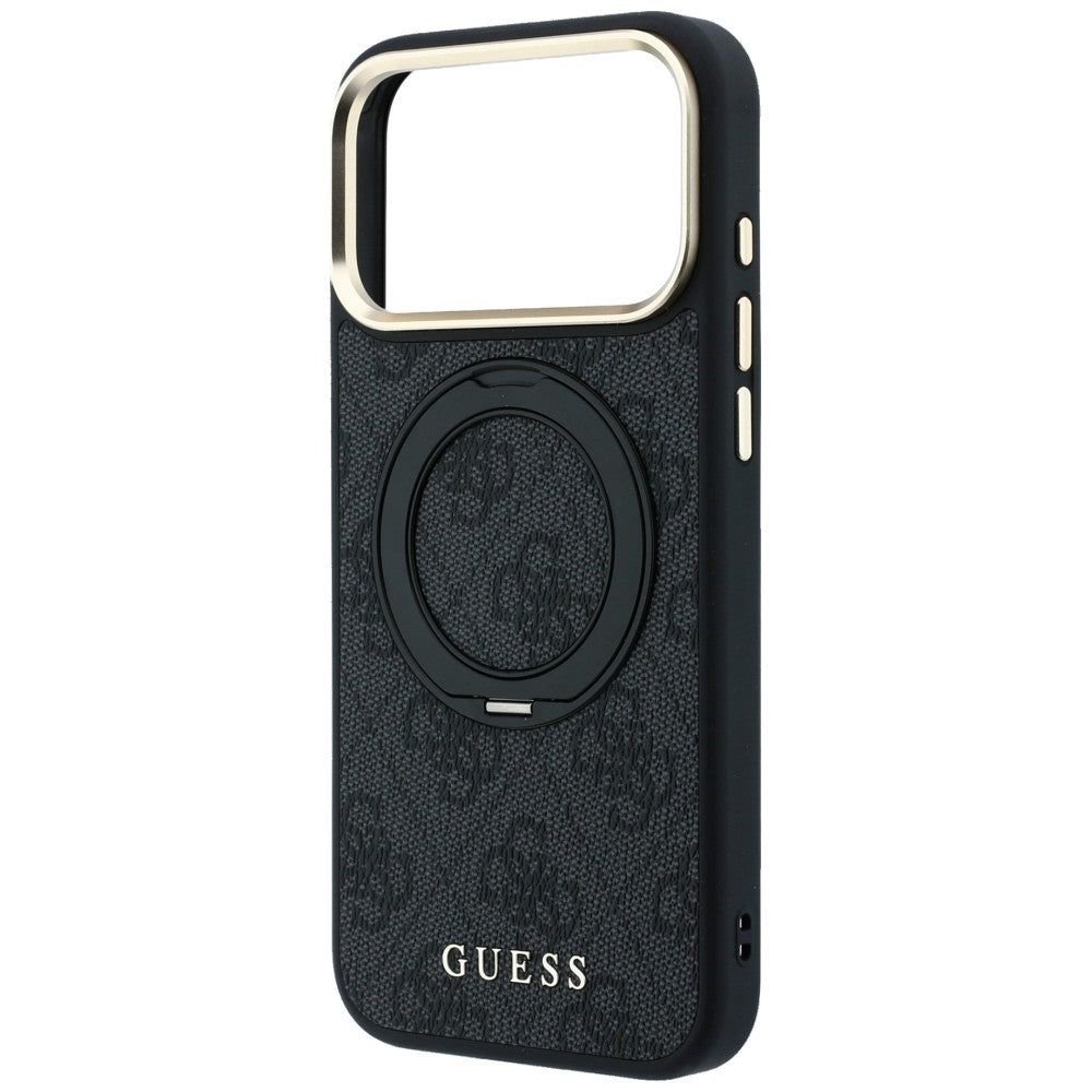 MagSafe-Hülle für Apple iPhone 18 Pro / 17 Pro, Guess, Ring Stand Classic Logo, Schwarz