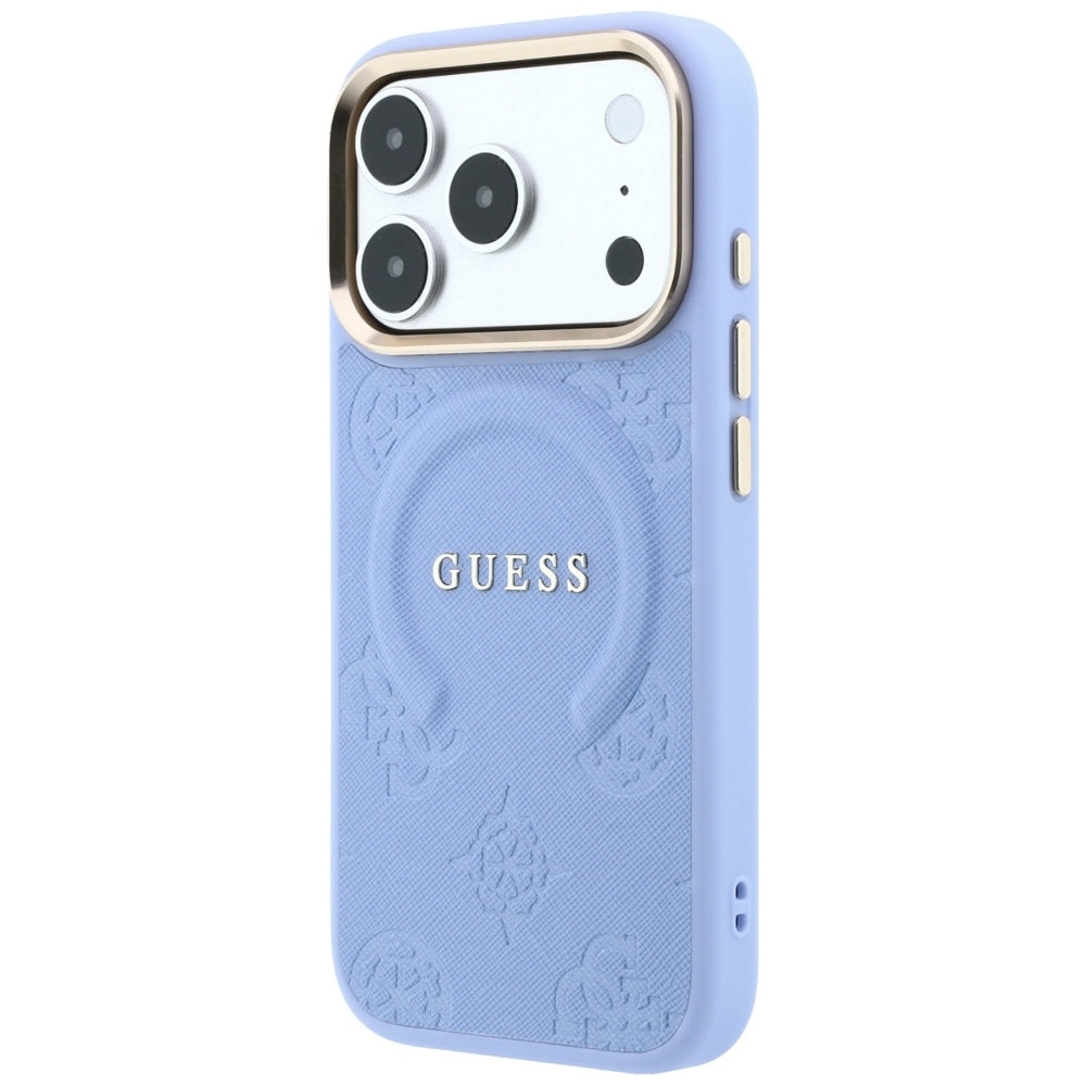 MagSafe-Hülle für Apple iPhone 18 Pro / 17 Pro, Guess, Saffiano Peony Ring, Blau