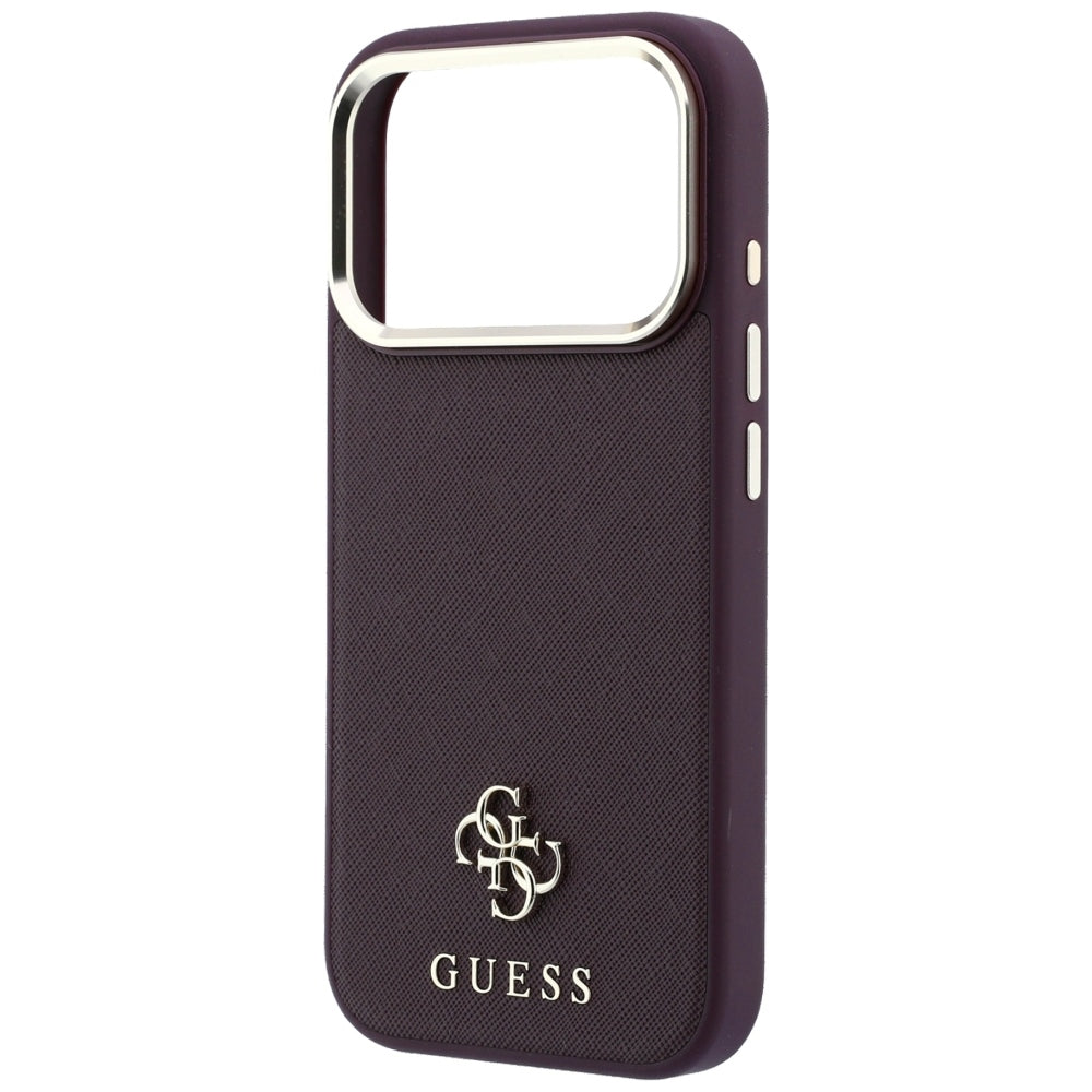 Coque MagSafe pour Apple iPhone 18 Pro / 17 Pro, Guess, Saffiano Small 4G Classic, Bordeaux