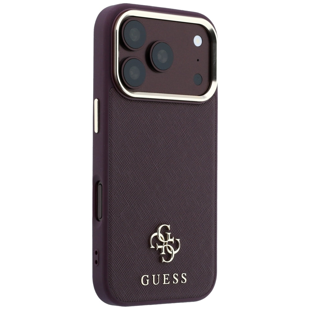Coque MagSafe pour Apple iPhone 18 Pro / 17 Pro, Guess, Saffiano Small 4G Classic, Bordeaux