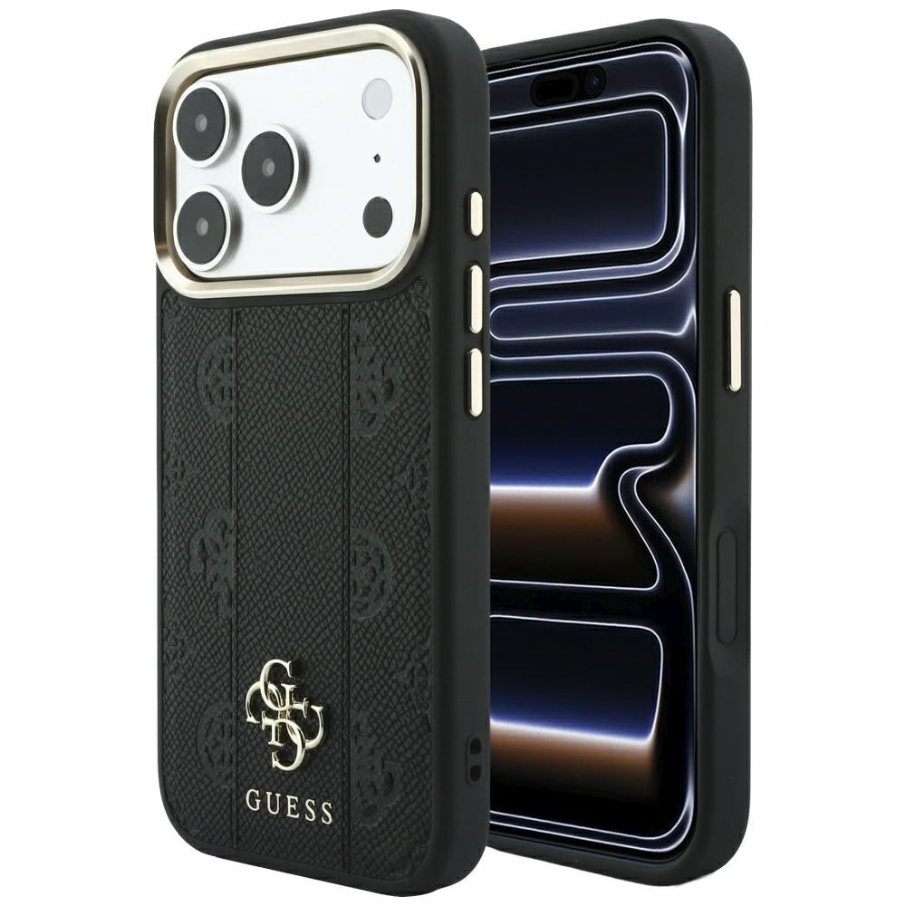 MagSafe-Hülle für Apple iPhone 18 Pro / 17 Pro, Guess, Stripe Peony 4G, Schwarz