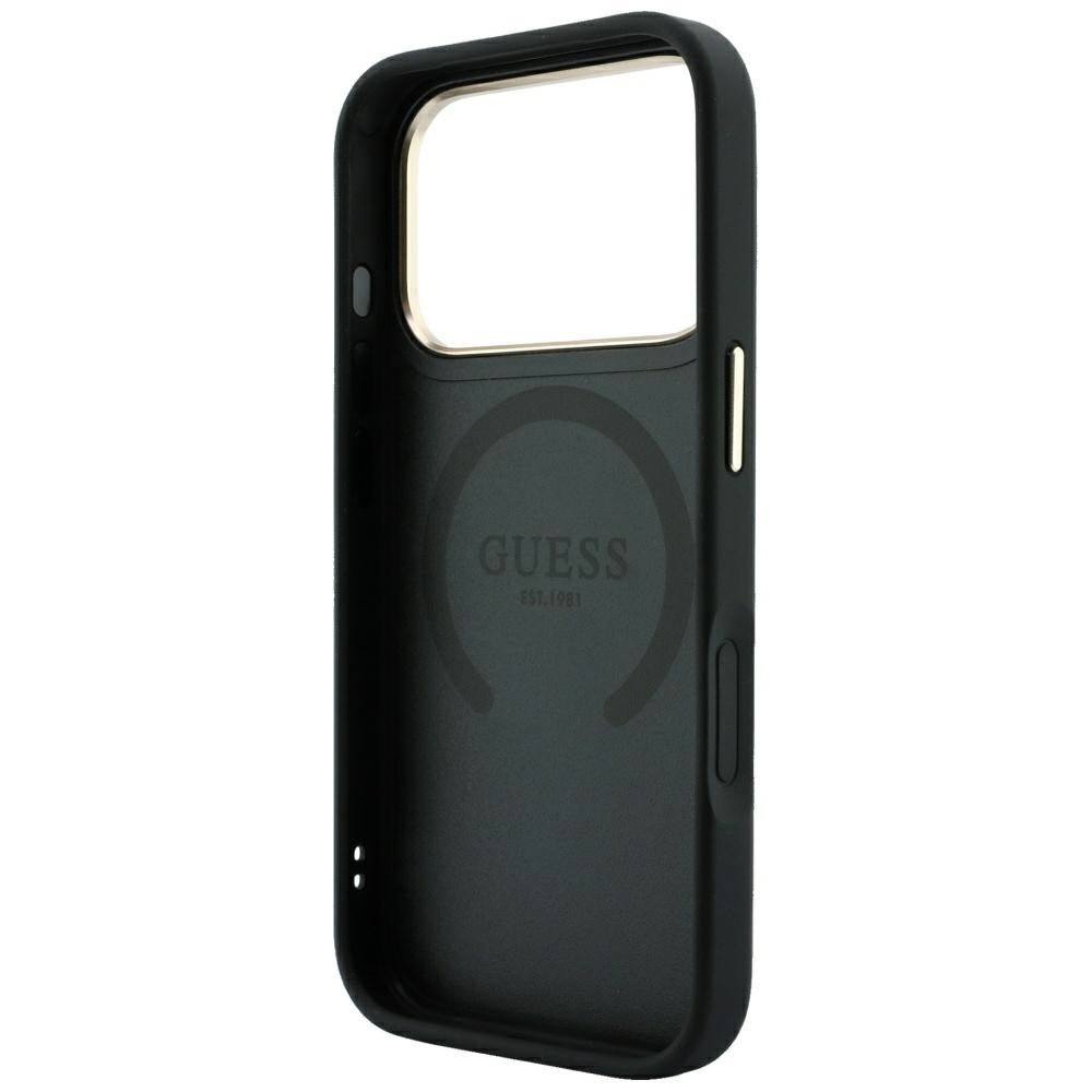MagSafe-Hülle für Apple iPhone 18 Pro / 17 Pro, Guess, Stripe Peony 4G, Schwarz