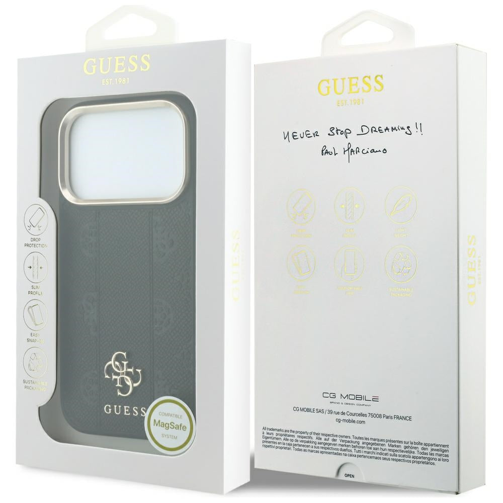 MagSafe-Hülle für Apple iPhone 18 Pro / 17 Pro, Guess, Stripe Peony 4G, Schwarz