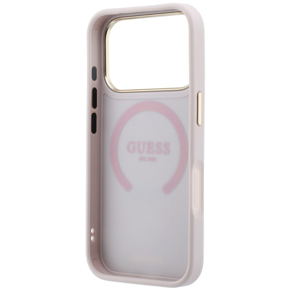 Custodia MagSafe per Apple iPhone 18 Pro / 17 Pro, Guess, Stripe Peony 4G, Rosa