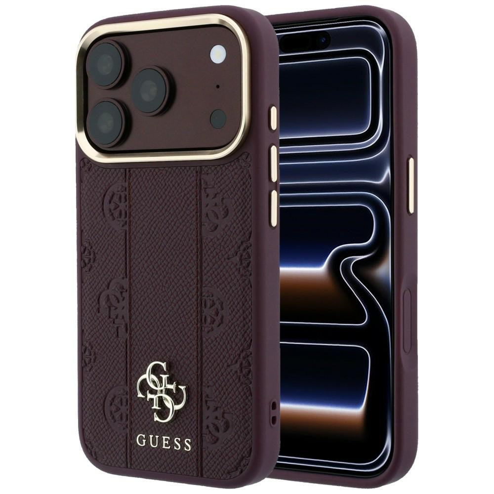 MagSafe-Hülle für Apple iPhone 18 Pro / 17 Pro, Guess, Stripe Peony 4G, Weinrot