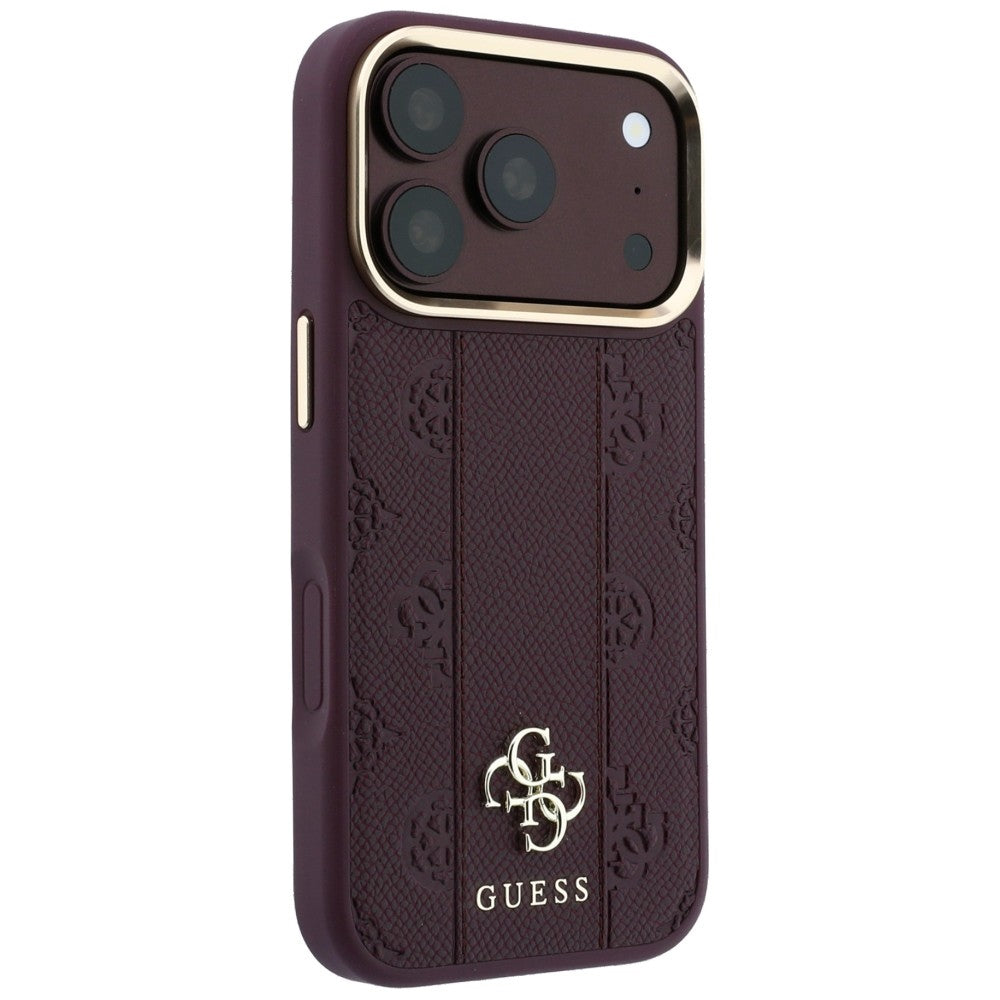 MagSafe-Hülle für Apple iPhone 18 Pro / 17 Pro, Guess, Stripe Peony 4G, Weinrot