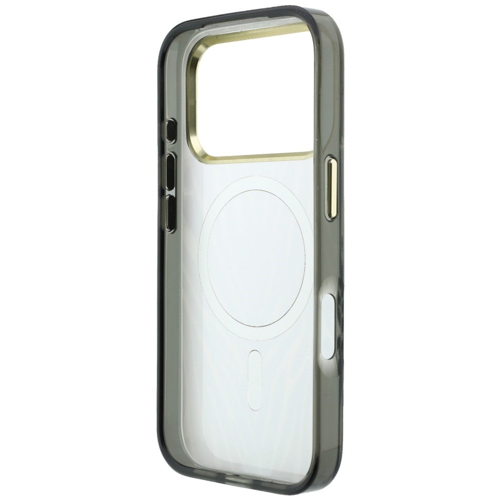 Custodia MagSafe per Apple iPhone 18 Pro / 17 Pro, Guess, Logo Triangolo Glitter Zebra, Argento