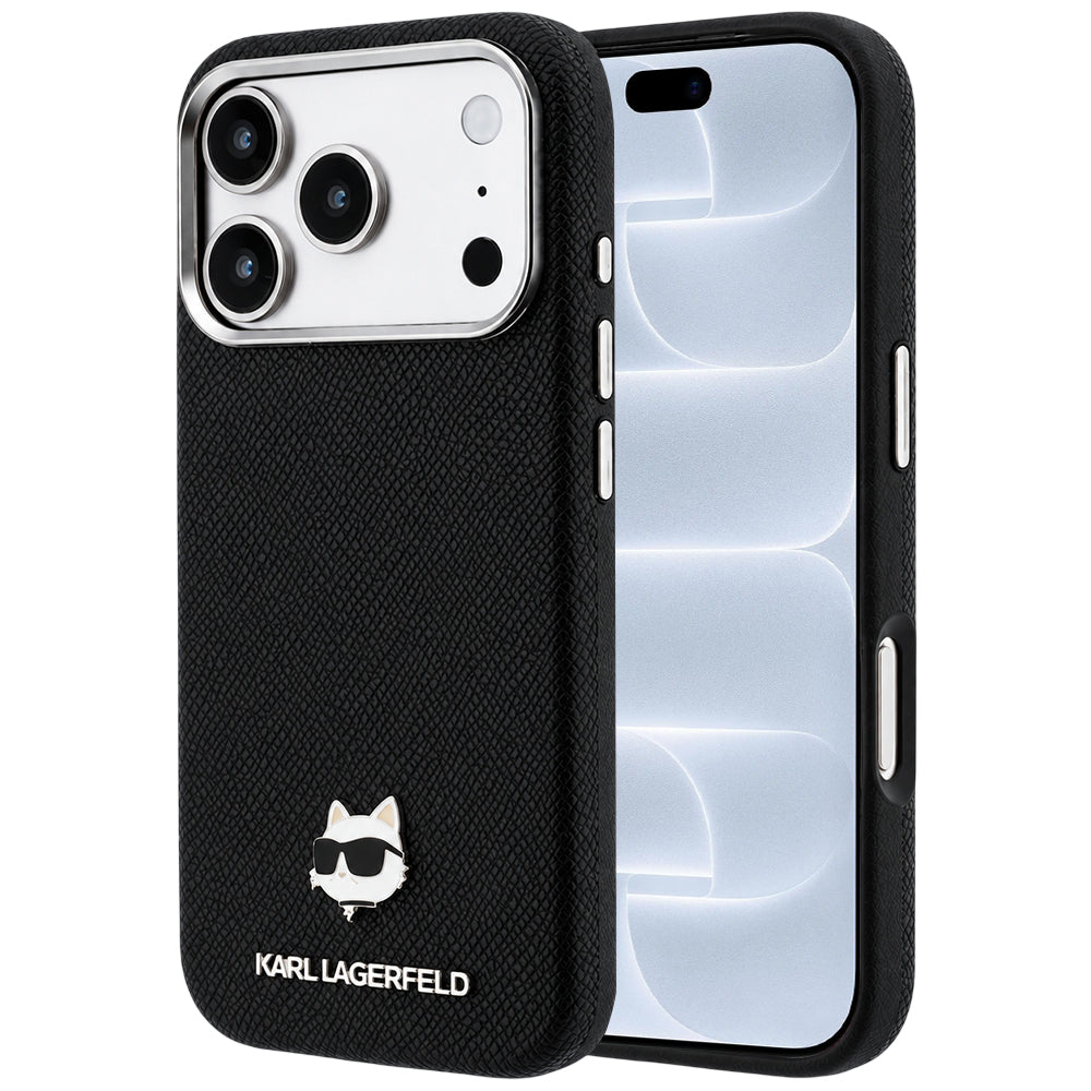 Custodia MagSafe per Apple iPhone 18 Pro / 17 Pro, Karl Lagerfeld, Metallo Testa Karl Grana, Nera