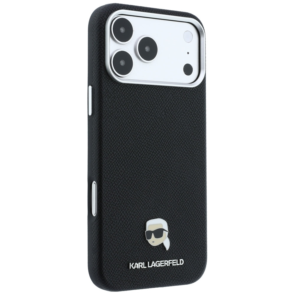 Custodia MagSafe per Apple iPhone 18 Pro / 17 Pro, Karl Lagerfeld, Metallo Testa Karl Grana, Nera