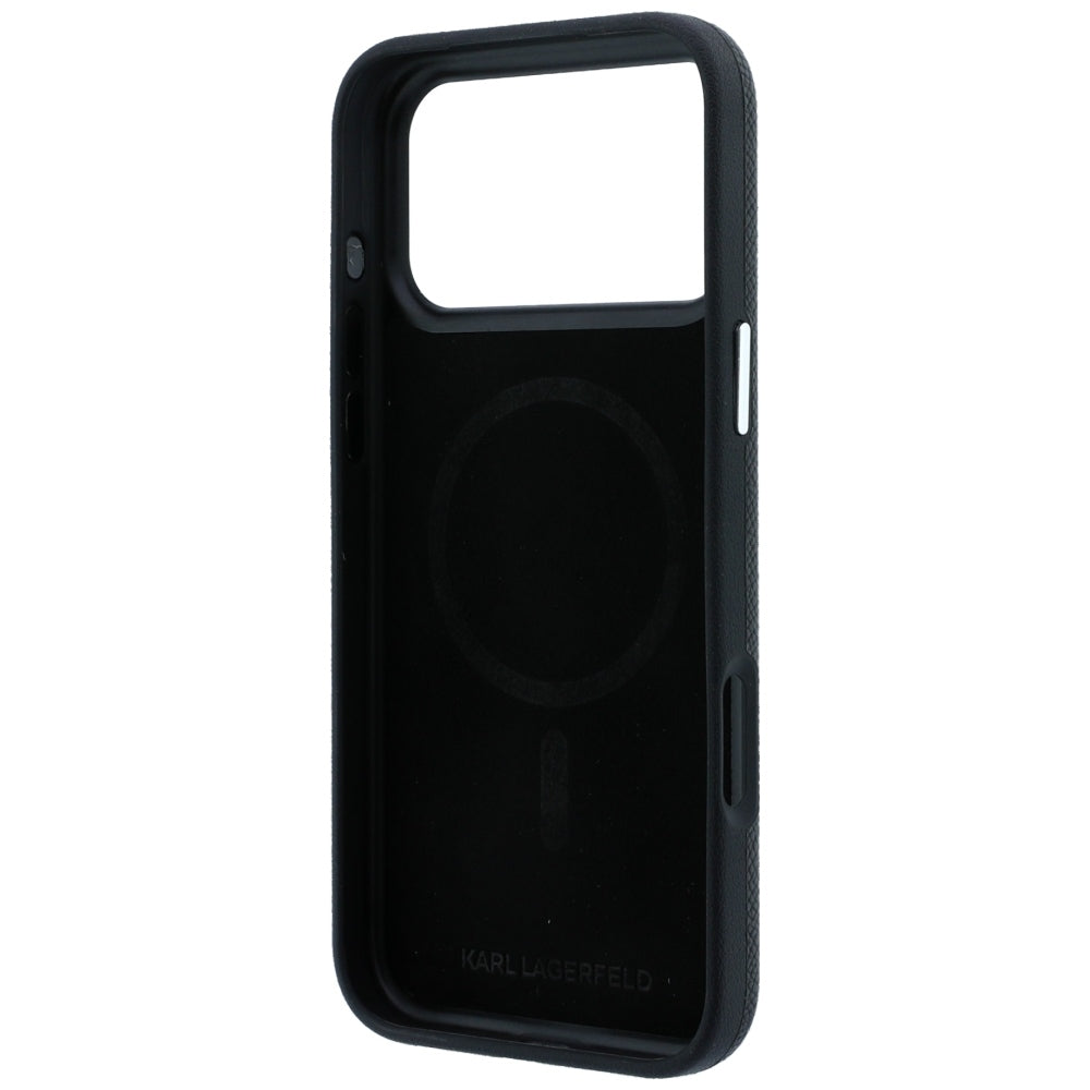 Custodia MagSafe per Apple iPhone 18 Pro / 17 Pro, Karl Lagerfeld, Metallo Testa Karl Grana, Nera