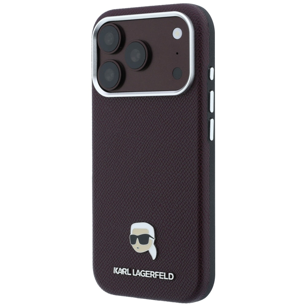 Custodia MagSafe per Apple iPhone 18 Pro / 17 Pro, Karl Lagerfeld, Grained Karl Head's Metal, Vinaccia