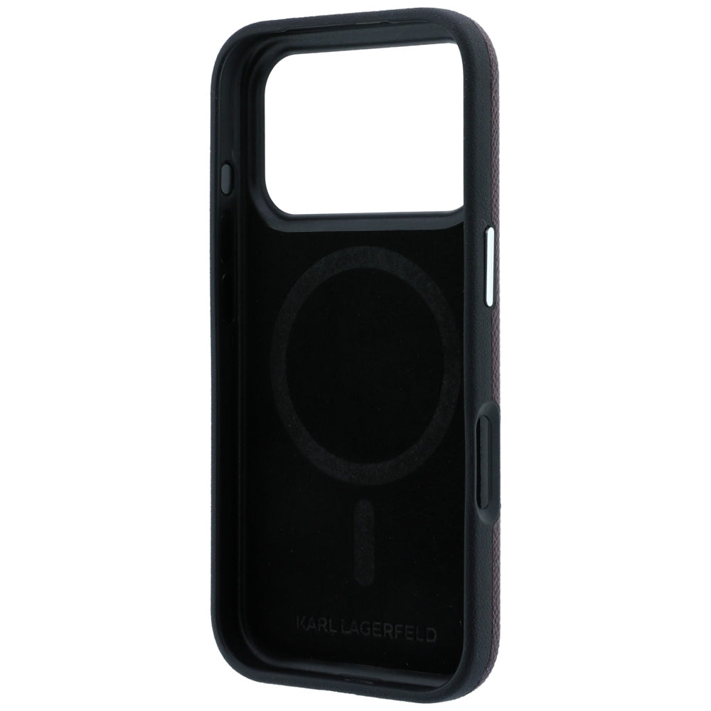 Custodia MagSafe per Apple iPhone 18 Pro / 17 Pro, Karl Lagerfeld, Grained Karl Head's Metal, Vinaccia