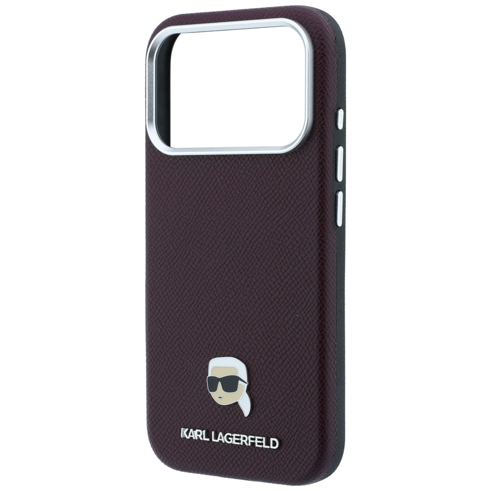 Custodia MagSafe per Apple iPhone 18 Pro / 17 Pro, Karl Lagerfeld, Grained Karl Head's Metal, Vinaccia