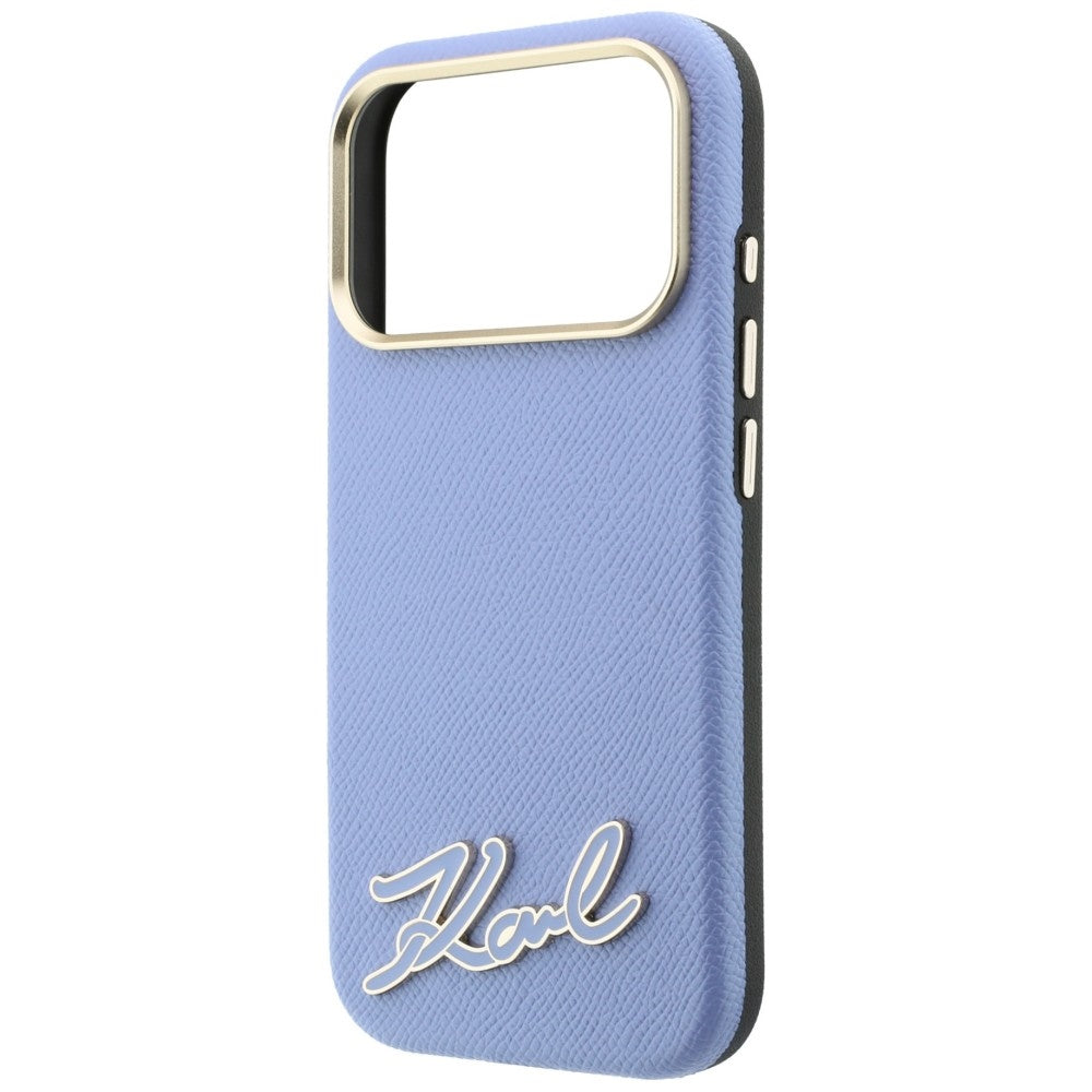 Coque MagSafe pour Apple iPhone 18 Pro / 17 Pro, Karl Lagerfeld, Logo en résine grainée, Bleu