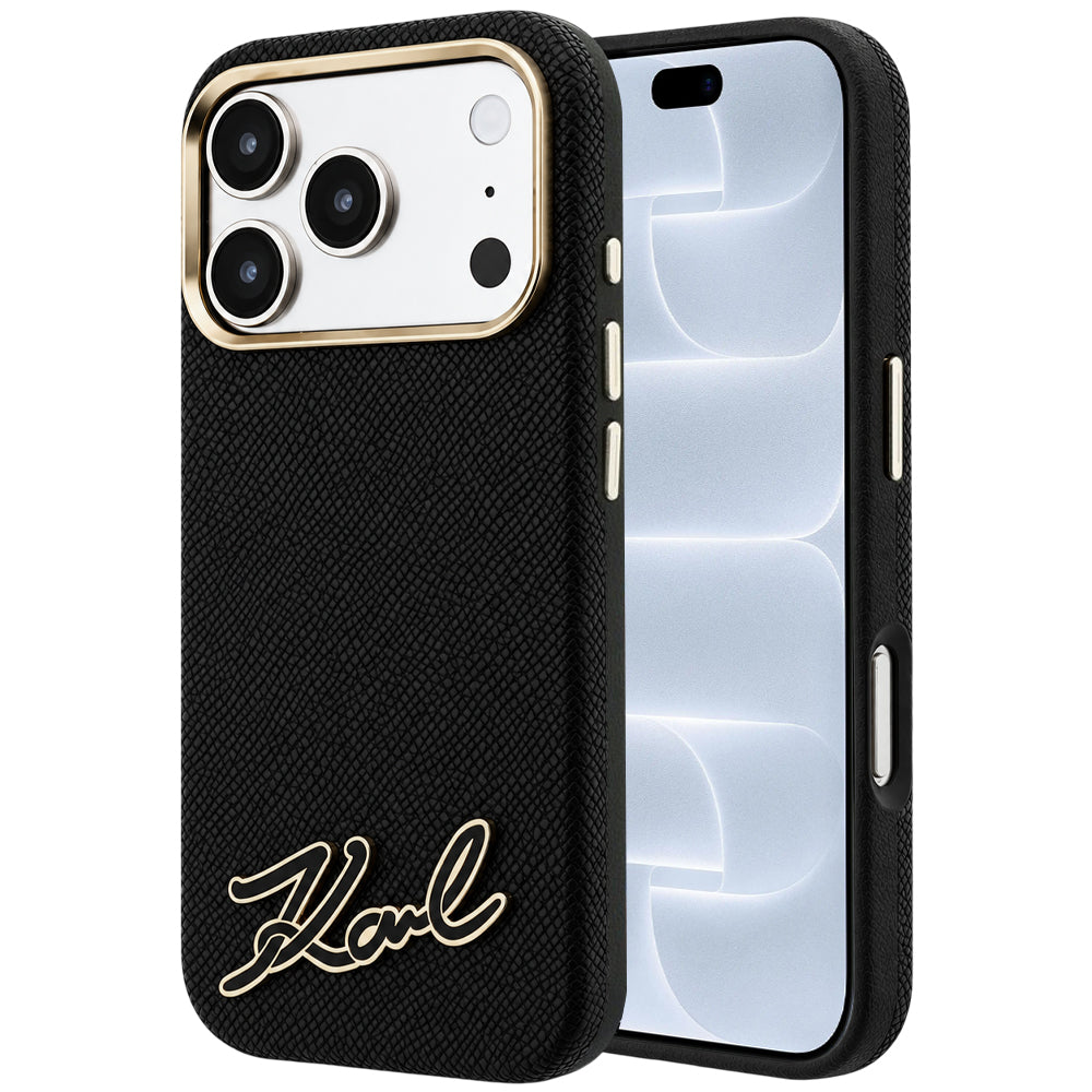 MagSafe-Hülle für Apple iPhone 18 Pro / 17 Pro, Karl Lagerfeld, geprägtes Harz-Signatur-Logo, Schwarz
