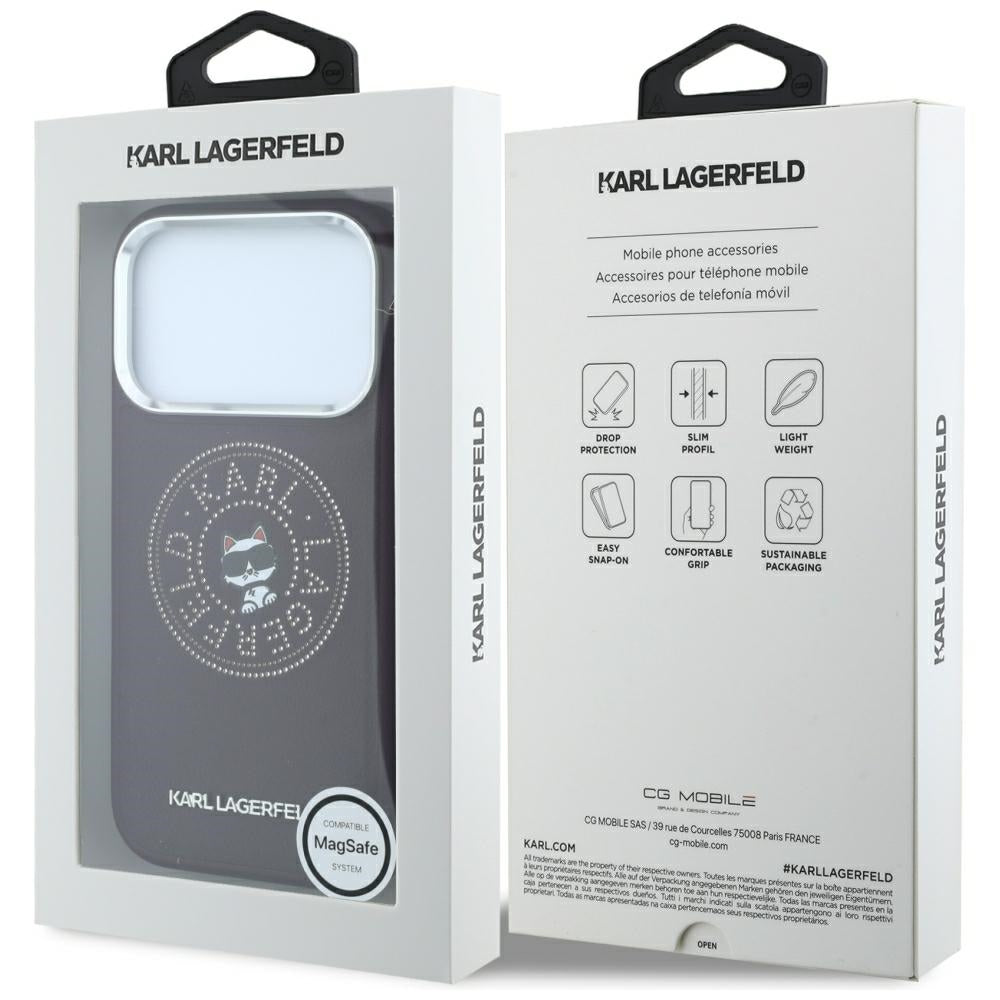 Custodia MagSafe per Apple iPhone 18 Pro / 17 Pro, Karl Lagerfeld, Point and Choupette Sketch, Vinaccia