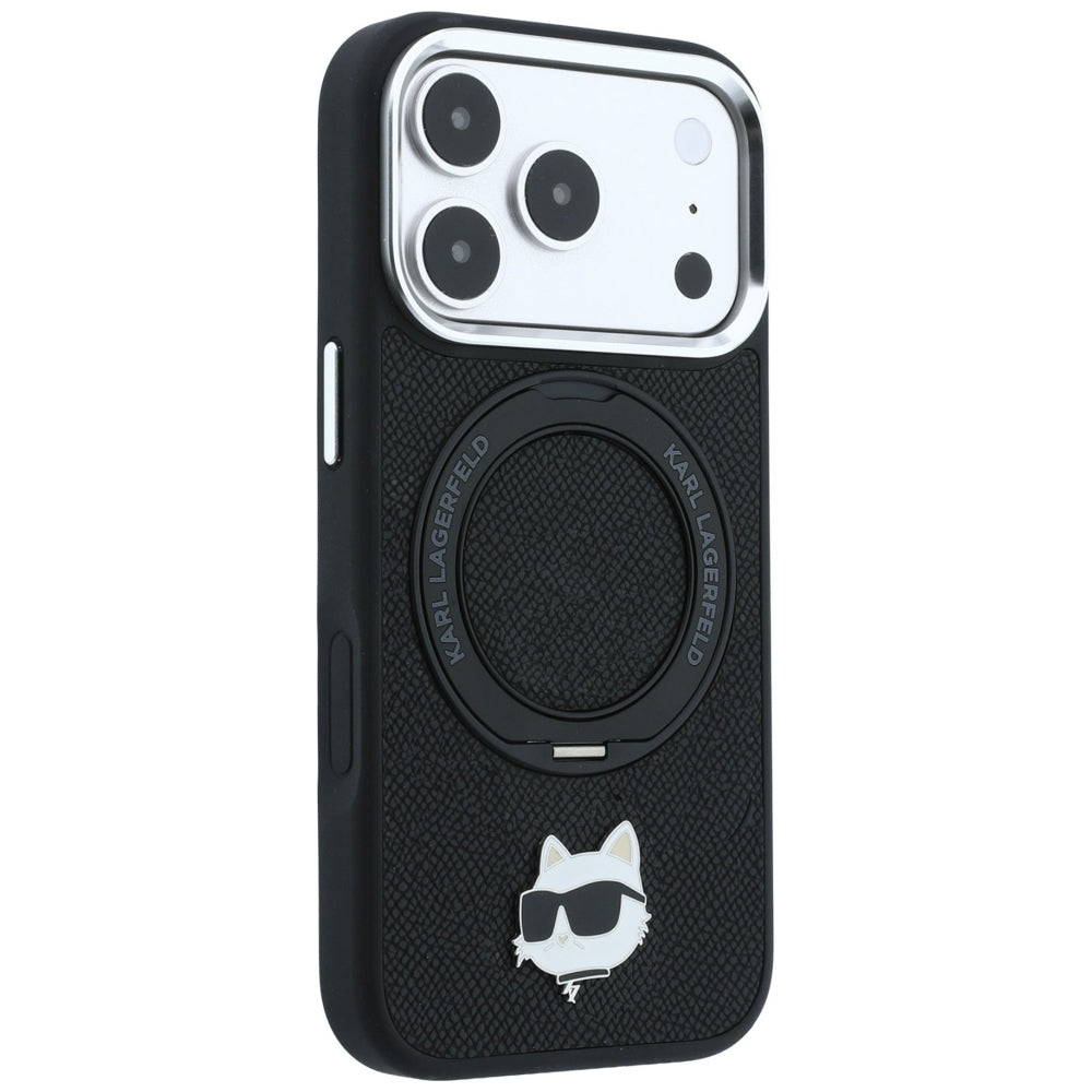 Custodia MagSafe per Apple iPhone 18 Pro / 17 Pro, Karl Lagerfeld, Ring Stand 360 Choupette Pin, Nera