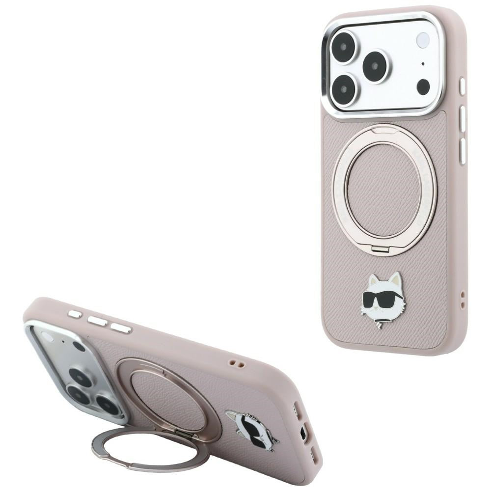 Custodia MagSafe per Apple iPhone 18 Pro / 17 Pro, Karl Lagerfeld, Ring Stand 360 Choupette Pin, rosa