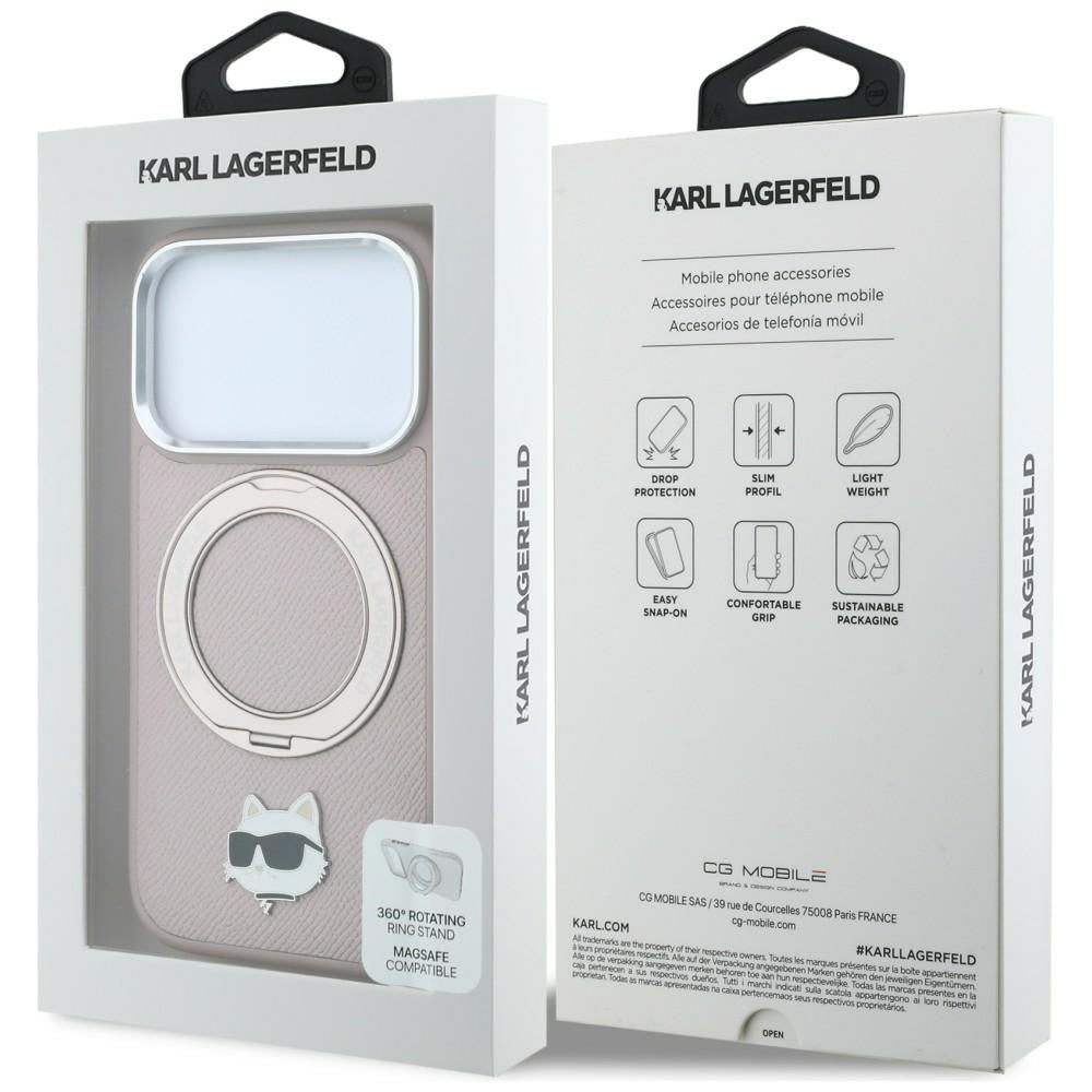 Custodia MagSafe per Apple iPhone 18 Pro / 17 Pro, Karl Lagerfeld, Ring Stand 360 Choupette Pin, rosa