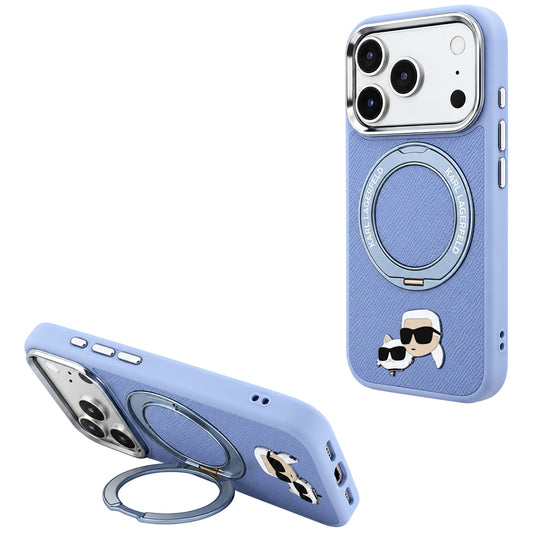 Custodia MagSafe per Apple iPhone 18 Pro / 17 Pro, Karl Lagerfeld, Ring Stand 360 Karl & Choupette Pin, Bleu