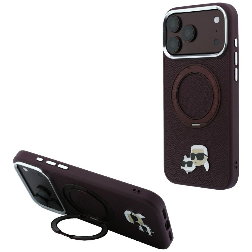 Custodia MagSafe per Apple iPhone 18 Pro / 17 Pro, Karl Lagerfeld, Ring Stand 360 Karl & Choupette Pin, Vinaccia