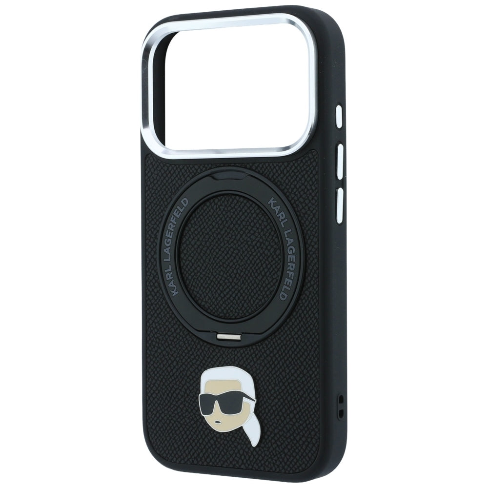 Coque MagSafe pour Apple iPhone 18 Pro / 17 Pro, Karl Lagerfeld, Ring Stand 360 Karl Pin, Noire