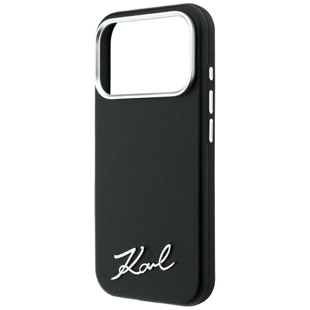 MagSafe Case for Apple iPhone 18 Pro / 17 Pro, Karl Lagerfeld, Saffiano Small Script Metal Logo, Black