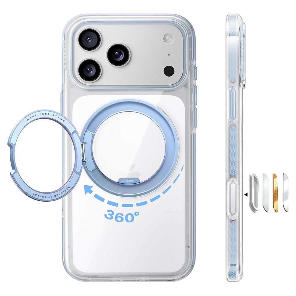 MagSafe-Hülle für Apple iPhone 18 Pro / 17 Pro, Torras, Ostand O3 Light, Blau