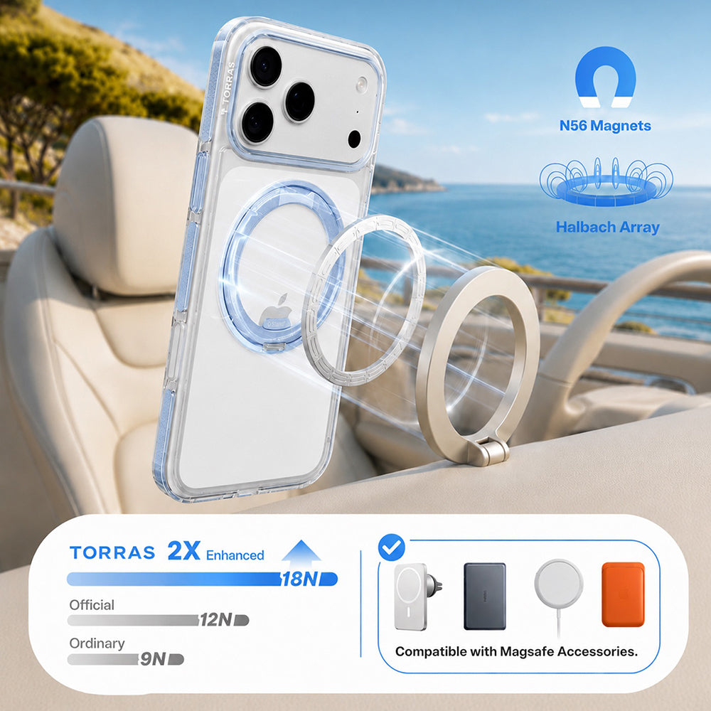 MagSafe-Hülle für Apple iPhone 18 Pro / 17 Pro, Torras, Ostand O3 Light, Blau