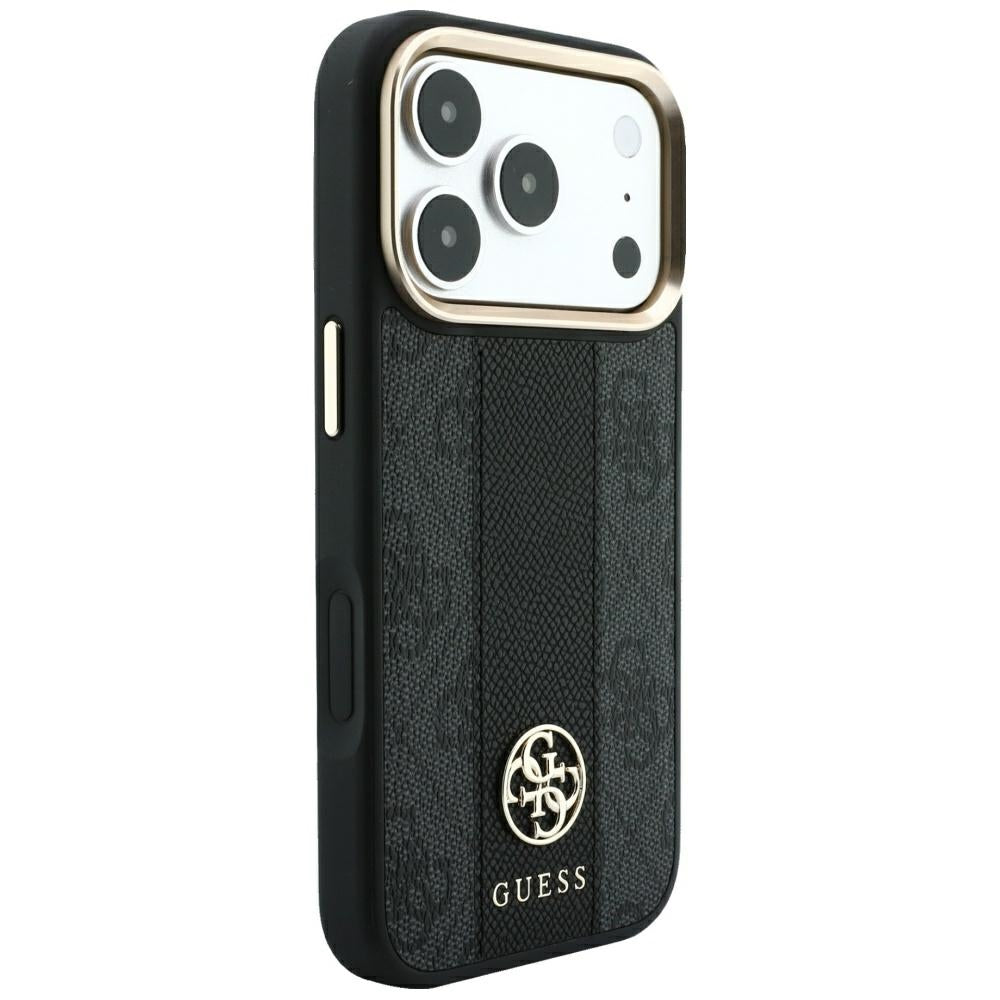 MagSafe-Hülle für Apple iPhone 18 Pro Max / 17 Pro Max, Guess, 4G Stripe Rundes Klassisches Logo, Schwarz