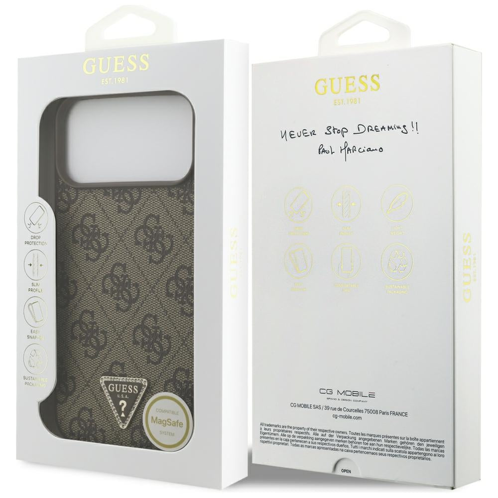 Custodia MagSafe per Apple iPhone 18 Pro Max / 17 Pro Max, Guess, 4G Triangle Strass, Marrone