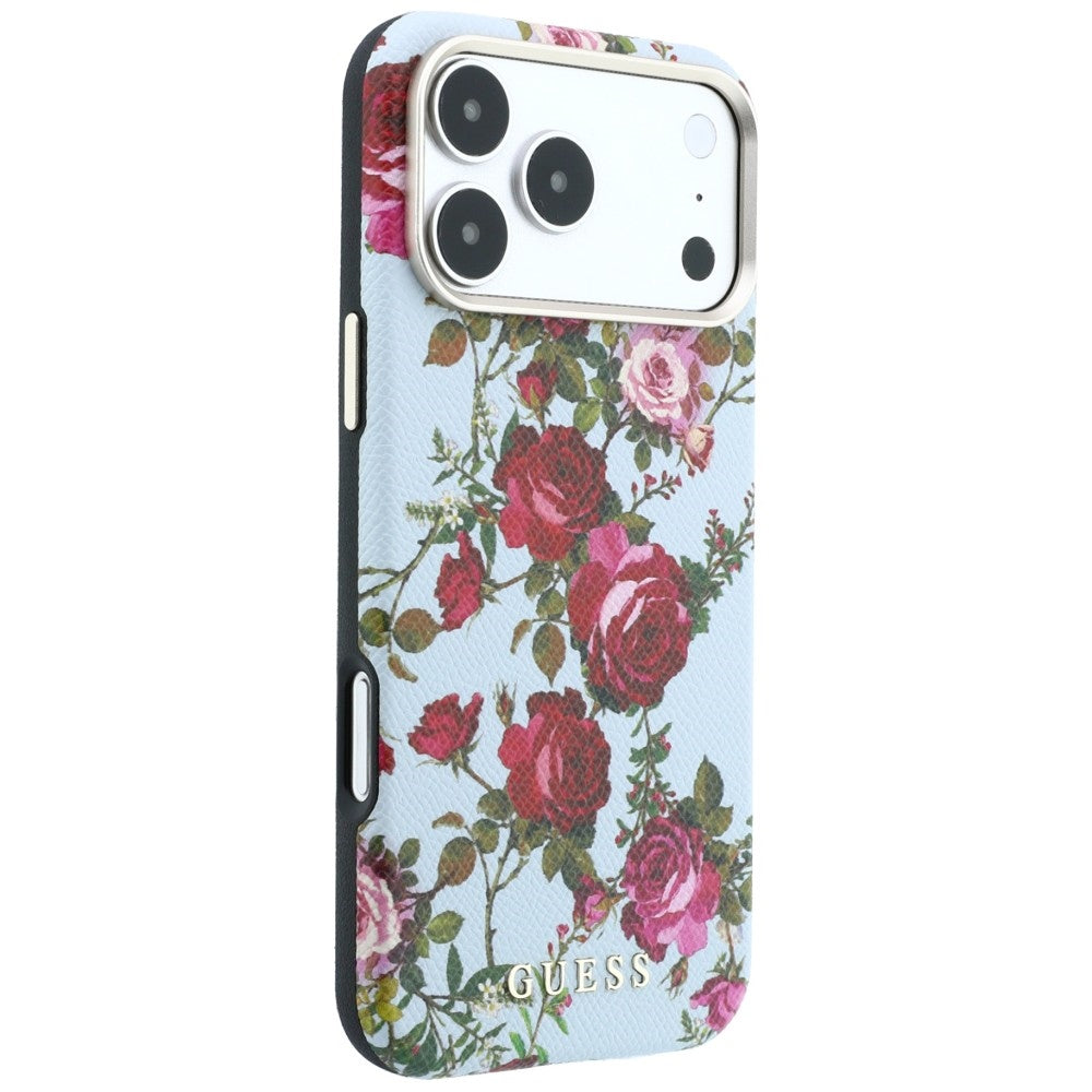 Coque MagSafe pour Apple iPhone 18 Pro Max / 17 Pro Max, Guess, Blossom Roses Print, bleu