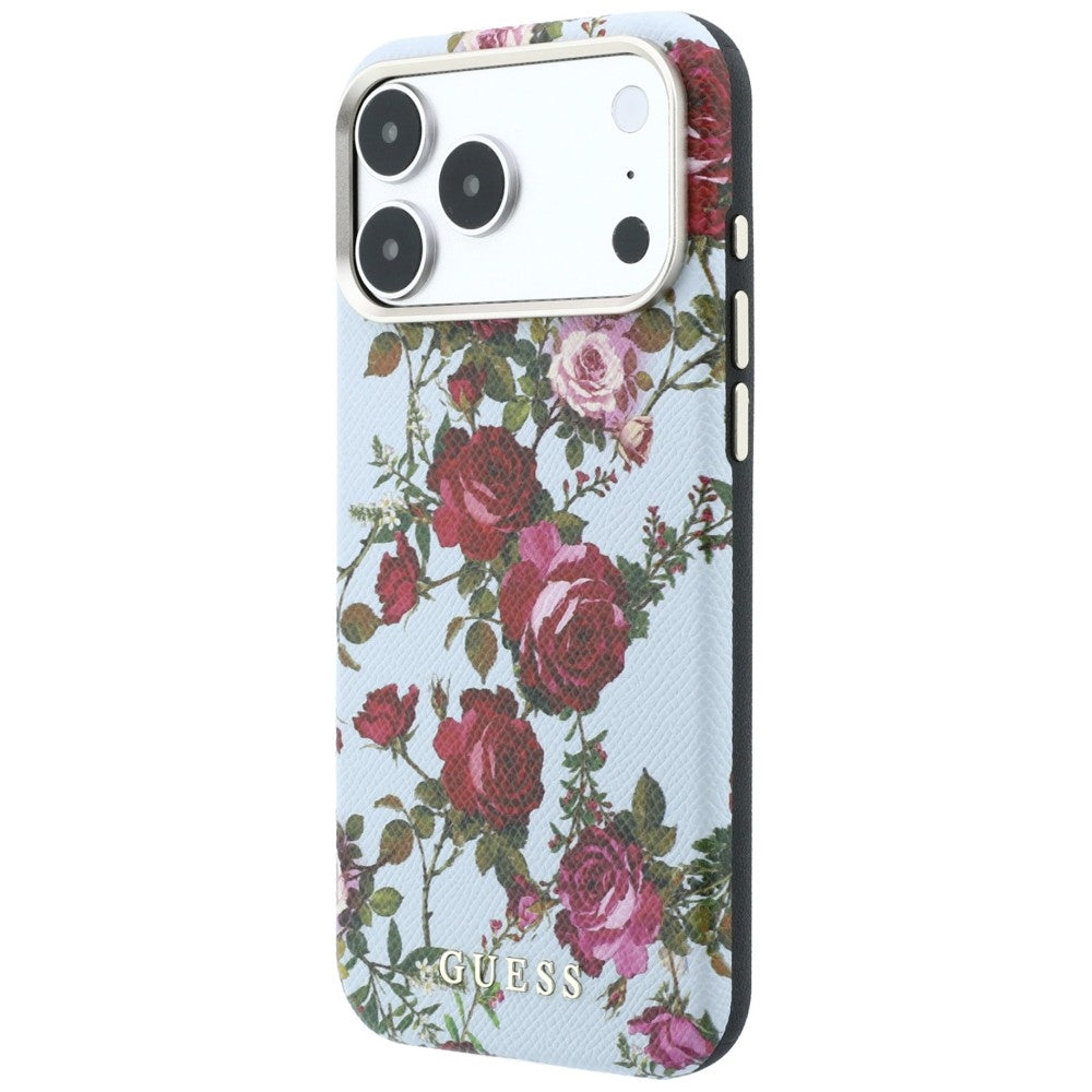 Coque MagSafe pour Apple iPhone 18 Pro Max / 17 Pro Max, Guess, Blossom Roses Print, bleu