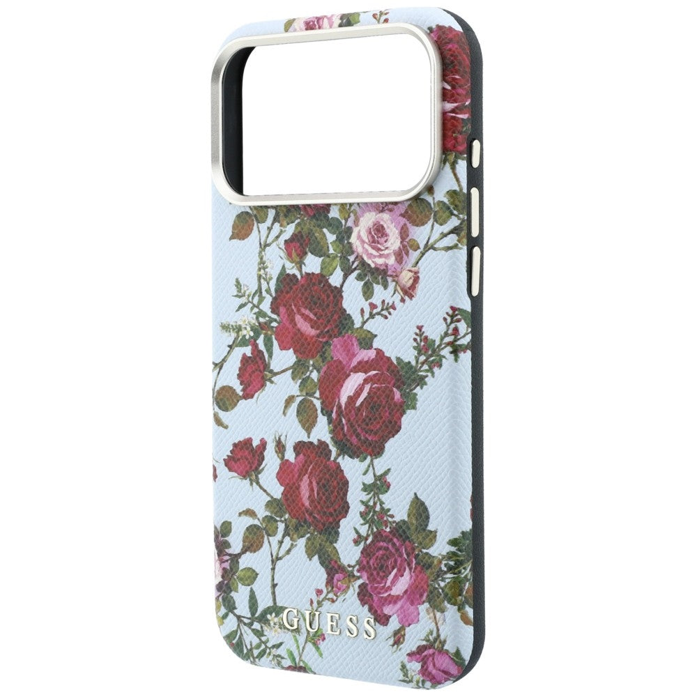 Coque MagSafe pour Apple iPhone 18 Pro Max / 17 Pro Max, Guess, Blossom Roses Print, bleu