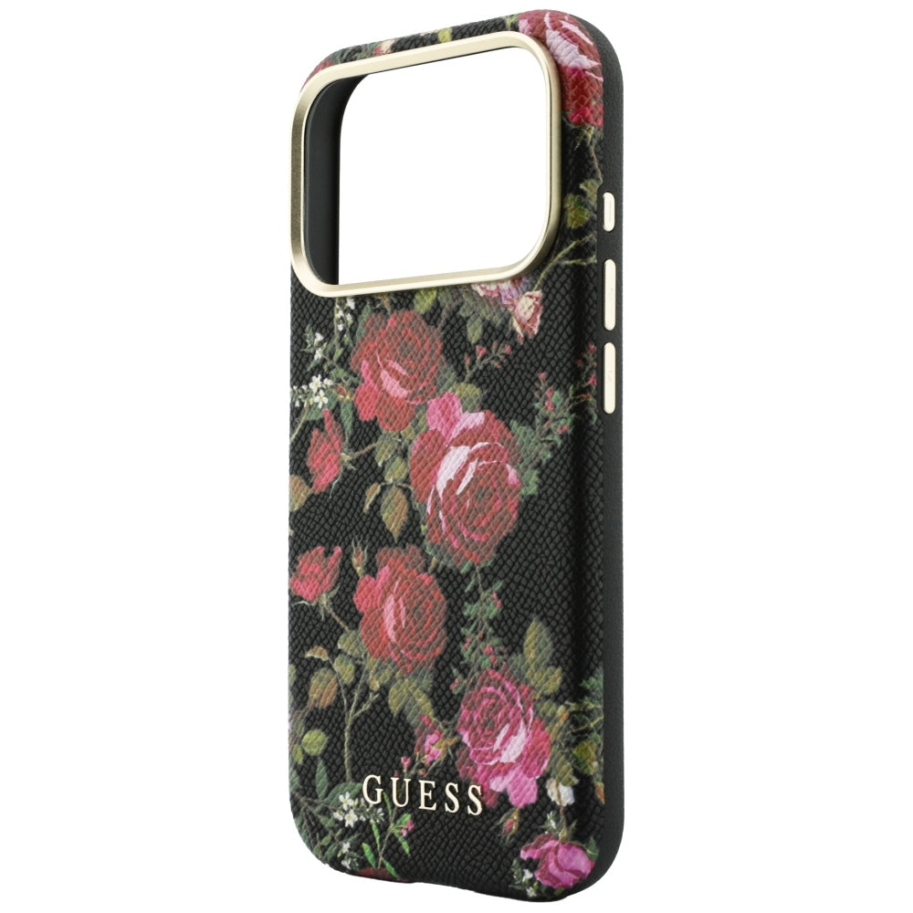 Coque MagSafe pour Apple iPhone 18 Pro Max / 17 Pro Max, Guess, motif Blossom Roses, noire
