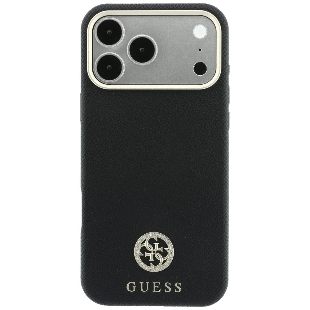 MagSafe-Hülle für Apple iPhone 18 Pro Max / 17 Pro Max, Guess, genarbtes rundes Strass-Logo, Schwarz
