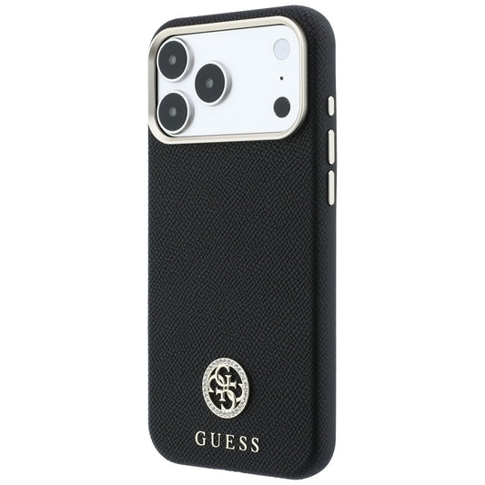 Custodia MagSafe per Apple iPhone 18 Pro Max / 17 Pro Max, Guess, Logo Rotondo con Strass Granulato, Nera
