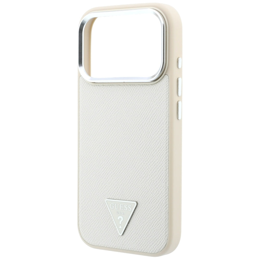 Coque MagSafe pour Apple iPhone 18 Pro Max / 17 Pro Max, Guess, Logo Triangle Grainé, Beige