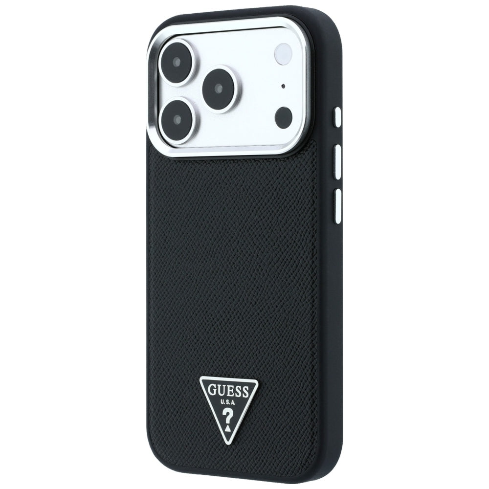 Custodia MagSafe per Apple iPhone 18 Pro Max / 17 Pro Max, Guess, Logo Triangolo Granulato, Nera