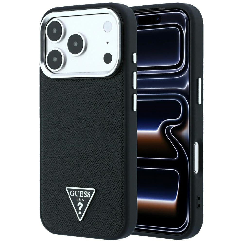 Custodia MagSafe per Apple iPhone 18 Pro Max / 17 Pro Max, Guess, Logo Triangolo Granulato, Nera