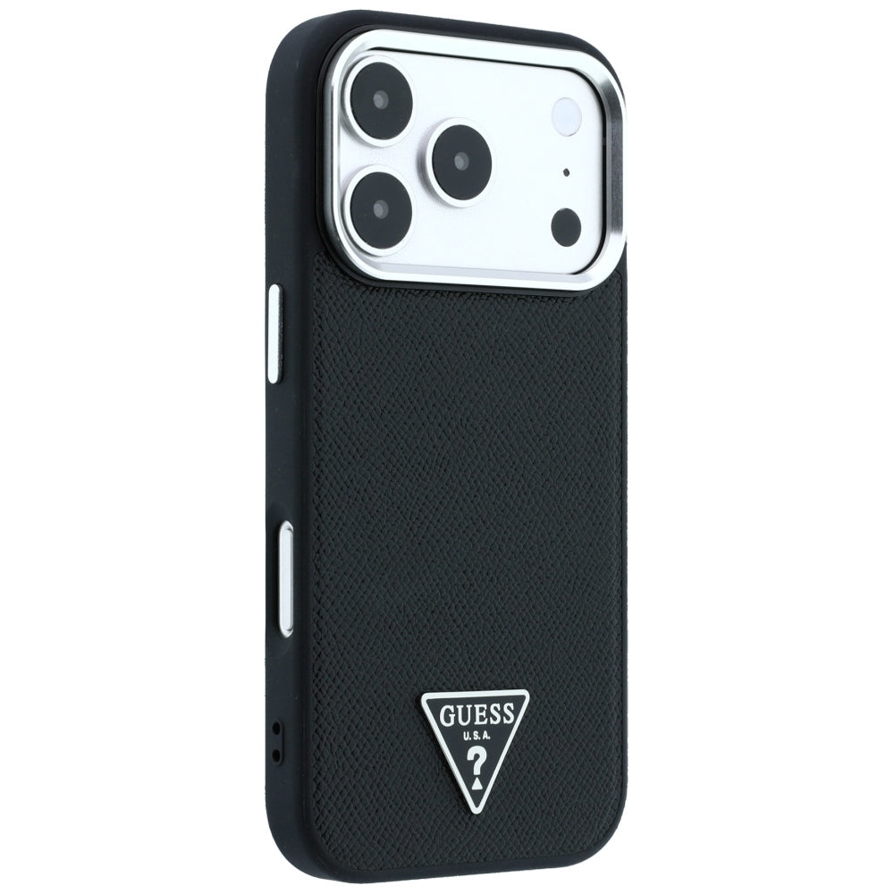 Custodia MagSafe per Apple iPhone 18 Pro Max / 17 Pro Max, Guess, Logo Triangolo Granulato, Nera