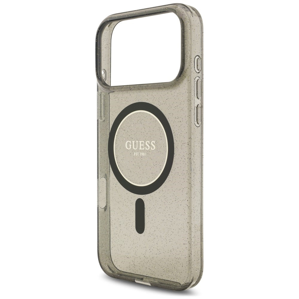 Custodia MagSafe per Apple iPhone 18 Pro Max / 17 Pro Max, Guess, IML Glitter with Pearl Strap, nera
