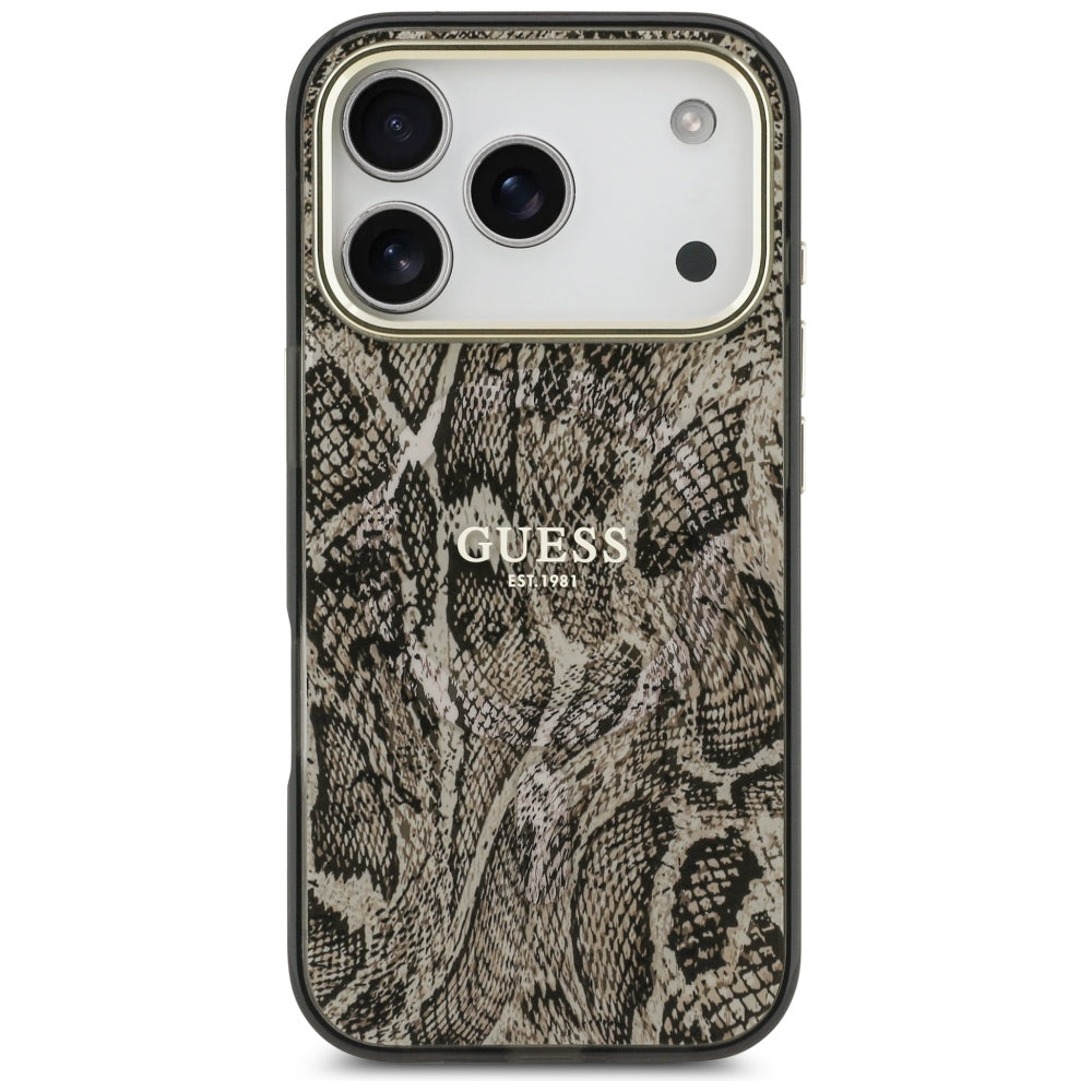 Custodia MagSafe per Apple iPhone 18 Pro Max / 17 Pro Max, Guess, motivo pitone, marrone