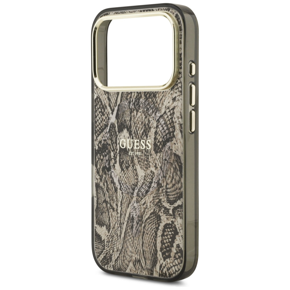 Custodia MagSafe per Apple iPhone 18 Pro Max / 17 Pro Max, Guess, motivo pitone, marrone