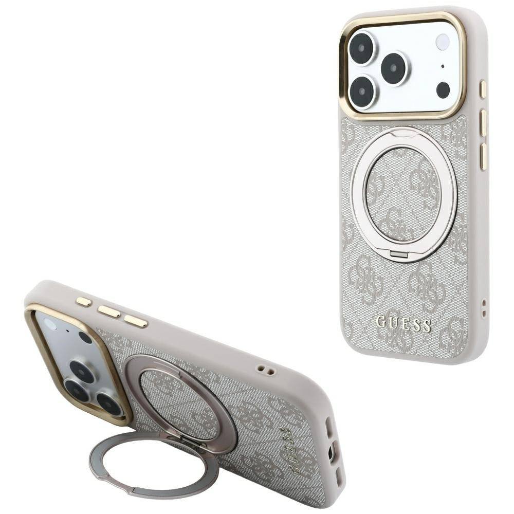 Coque MagSafe pour Apple iPhone 18 Pro Max / 17 Pro Max, Guess, Support Anneau Logo Classique, Rose