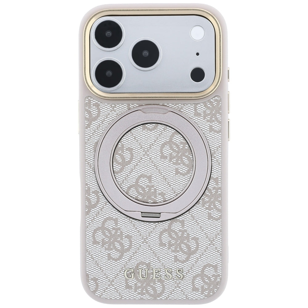 Coque MagSafe pour Apple iPhone 18 Pro Max / 17 Pro Max, Guess, Support Anneau Logo Classique, Rose