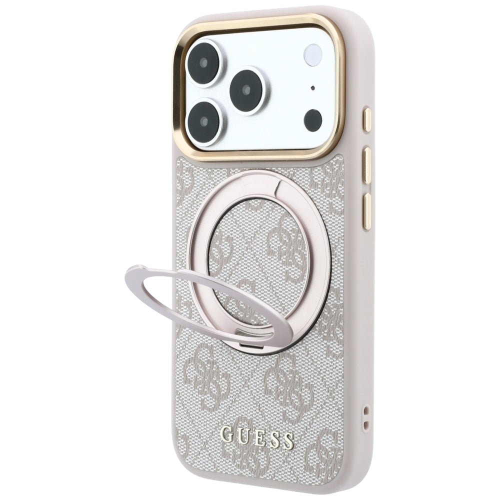 Coque MagSafe pour Apple iPhone 18 Pro Max / 17 Pro Max, Guess, Support Anneau Logo Classique, Rose